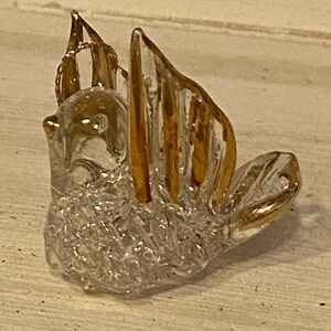 Vintage Small Glass Bird Figurine with Gold Accents
